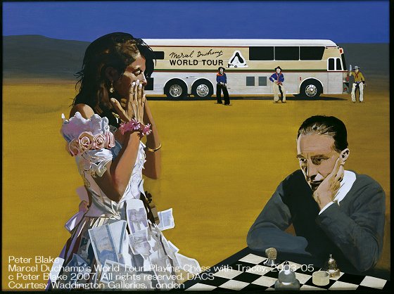 Peter Blake; Marcel Duchamp's World Tour: Playing Chess with Tracey, 2003-05 (C) Peter Blake 2007. All rights reserved, DACS. Courtesy Waddington Galleries, London